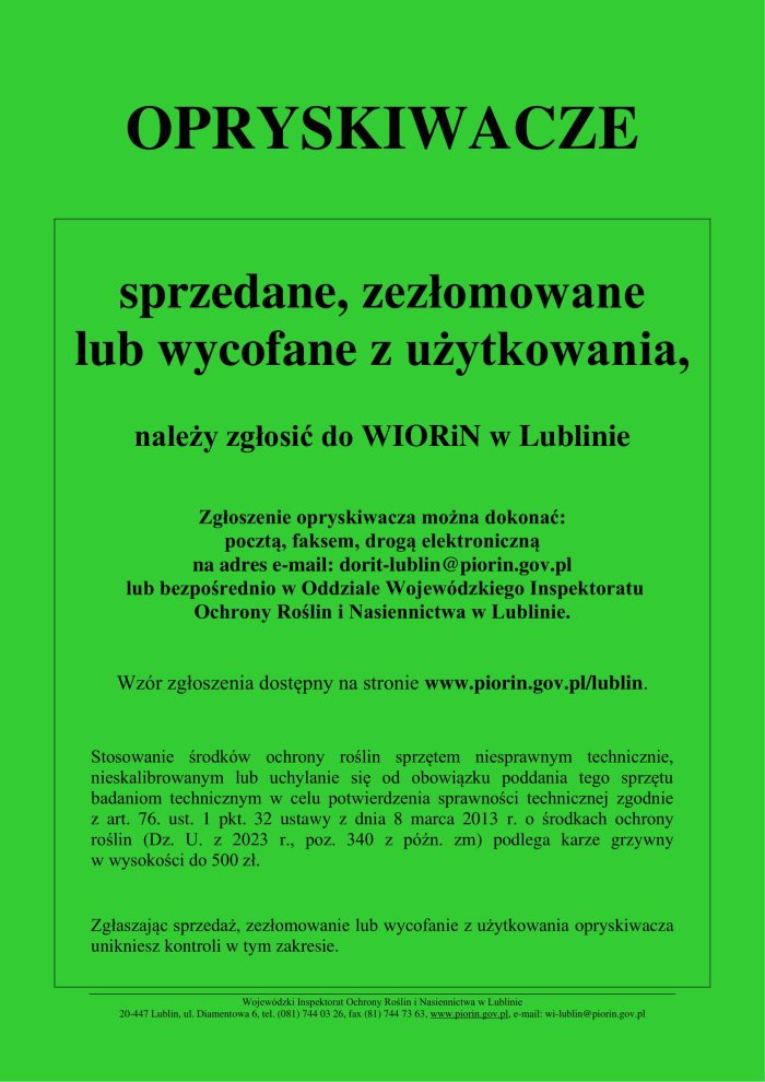 Miniaturka artykułu Zgłoszenie opryskiwaczy do WIORiN w Lublinie