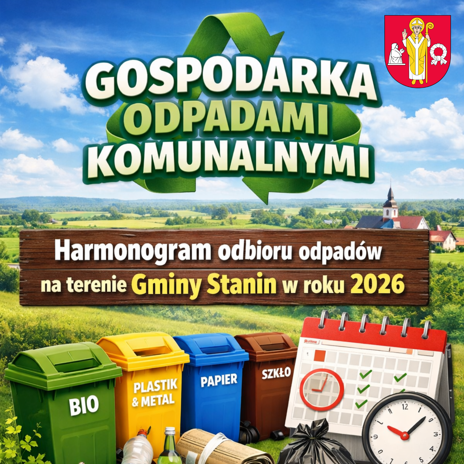 Harmonogram odbioru odpadów na terenie Gminy Stanin w roku 2026