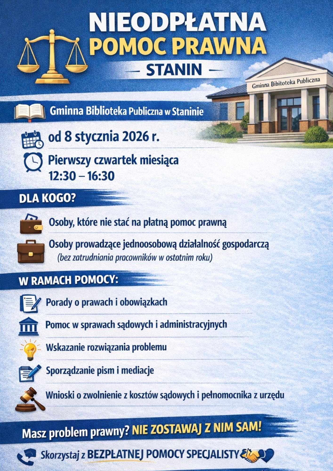 Nieodpłatna pomoc prawna dla mieszkańców Gminy Stanin